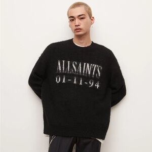 ALLSAINTS  Mens Codex Oversized Long Sleeve Logo Sweater In Black Size Small